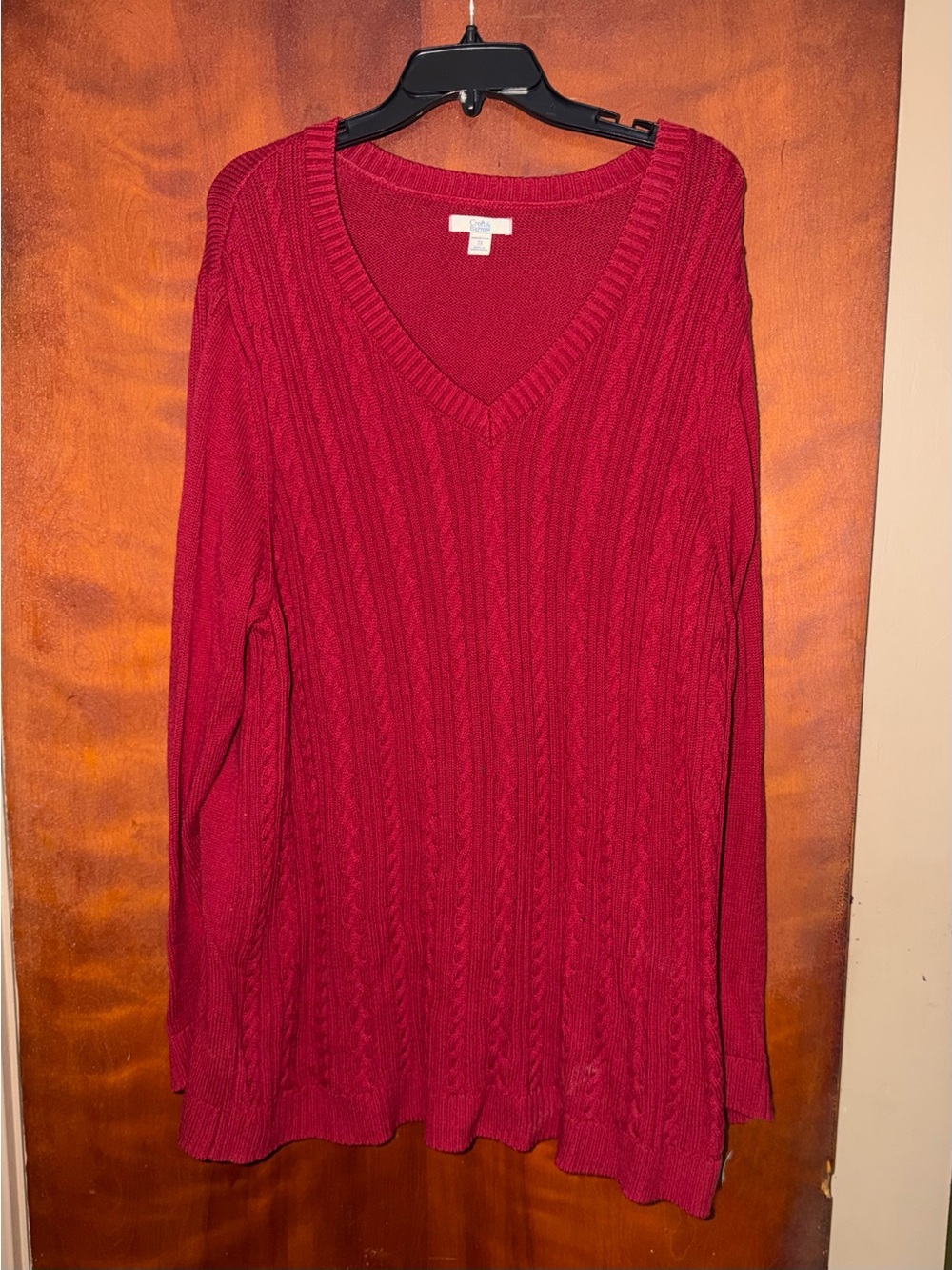 croft & barrow Red V-Neck Cable Knit Women's Sweater